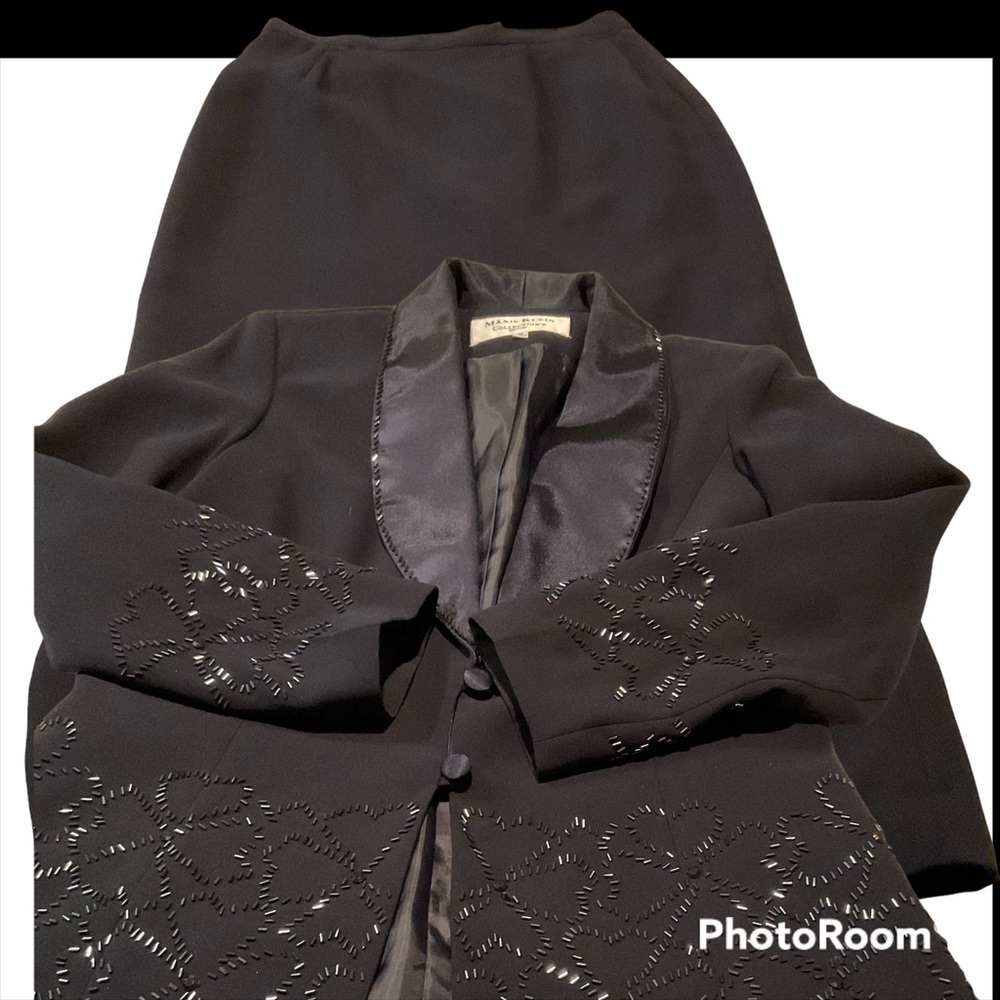 Maxie Klein Navy Blue Bead Trimmed 2-pc Special Occasion Suit